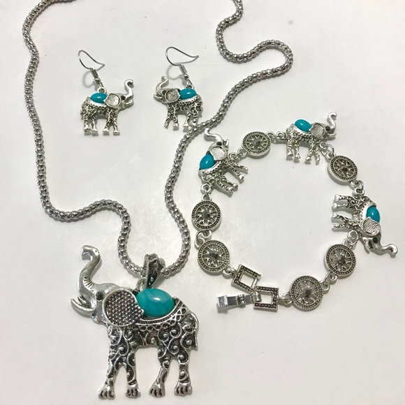 Jewelry - Elephant Statement Necklace Earrings Bracelet Set